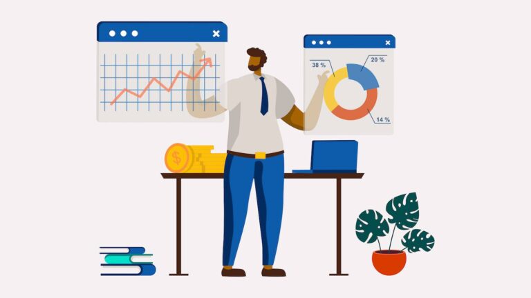 Illustration depicting charts and graphs that show differences between B2B and B2C commerce