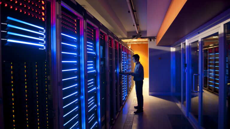 person operating in a data center