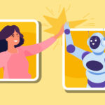 Illustration of a woman giving a high five to a robot / AI agents