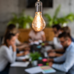 A group of people ideating around a table.